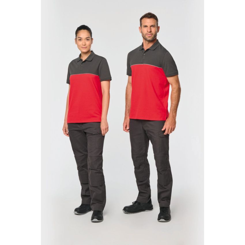 Eco-responsible unisex two-tone short-sleeved polo